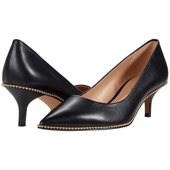 Coach Womens Jackie Pumps US 9 B Black Leather Beaded Trim NWOB - Picture 1 of 13